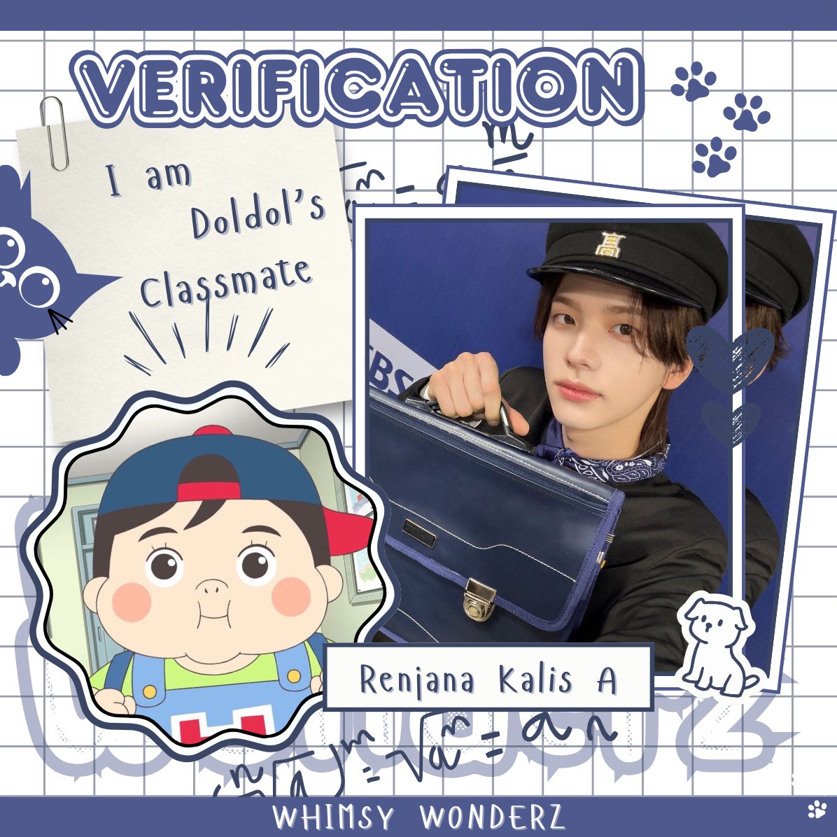 Attention Kidz!
Meet our newest verified 꿈자: 𝑅𝑒𝑛𝑗𝑎𝑛𝑎 𝐾𝑎𝑙𝑖𝑠 𝐴𝘩𝑒𝑠𝑎! 💙📚
Officially confirmed as 𝐃𝐨𝐥𝐝𝐨𝐥'𝒔 𝑪𝒍𝒂𝒔𝒔𝒎𝒂𝒕𝒆𝒔, ready to join the chaos, noise, and very questionable study sessions. 😼✏️
Welcome to WhimsyWonderz