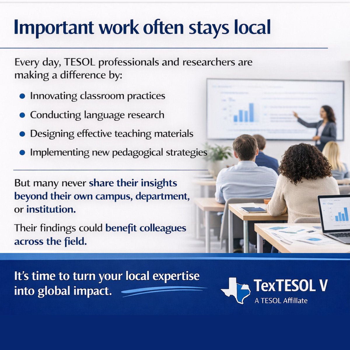 TexTESOL5's tweet photo. Your work deserves a wider audience. Join TexTESOL V for a free webinar on publishing in linguistics &amp; TESOL—conference proposals, journal submissions, and reviewer feedback.
📅 May 2 | 10:00 AM CT
🔗 https://t.co/SwHEWzdaWV
#TESOL #AppliedLinguistics #AcademicPublishing https://t.co/BvB3udidsV