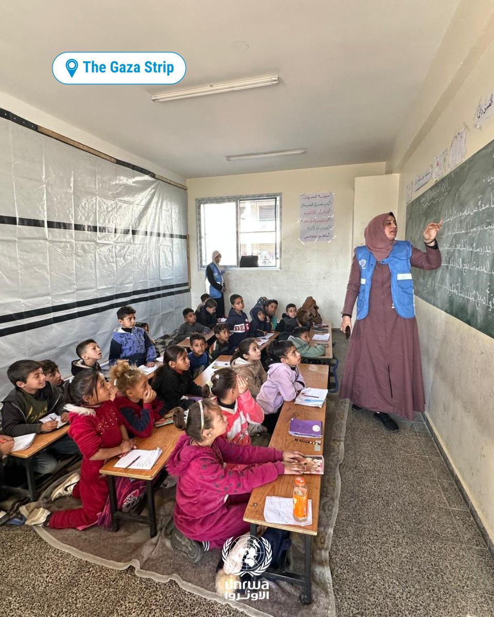 UNRWA's tweet image. Across the #Gaza Strip, amid rubble and uncertainty, thousands of children continue to take part in learning activities, both in shelters and through digital platforms. 

Despite the difficult conditions, UNRWA helps them remain connected to structured activities and a sense of