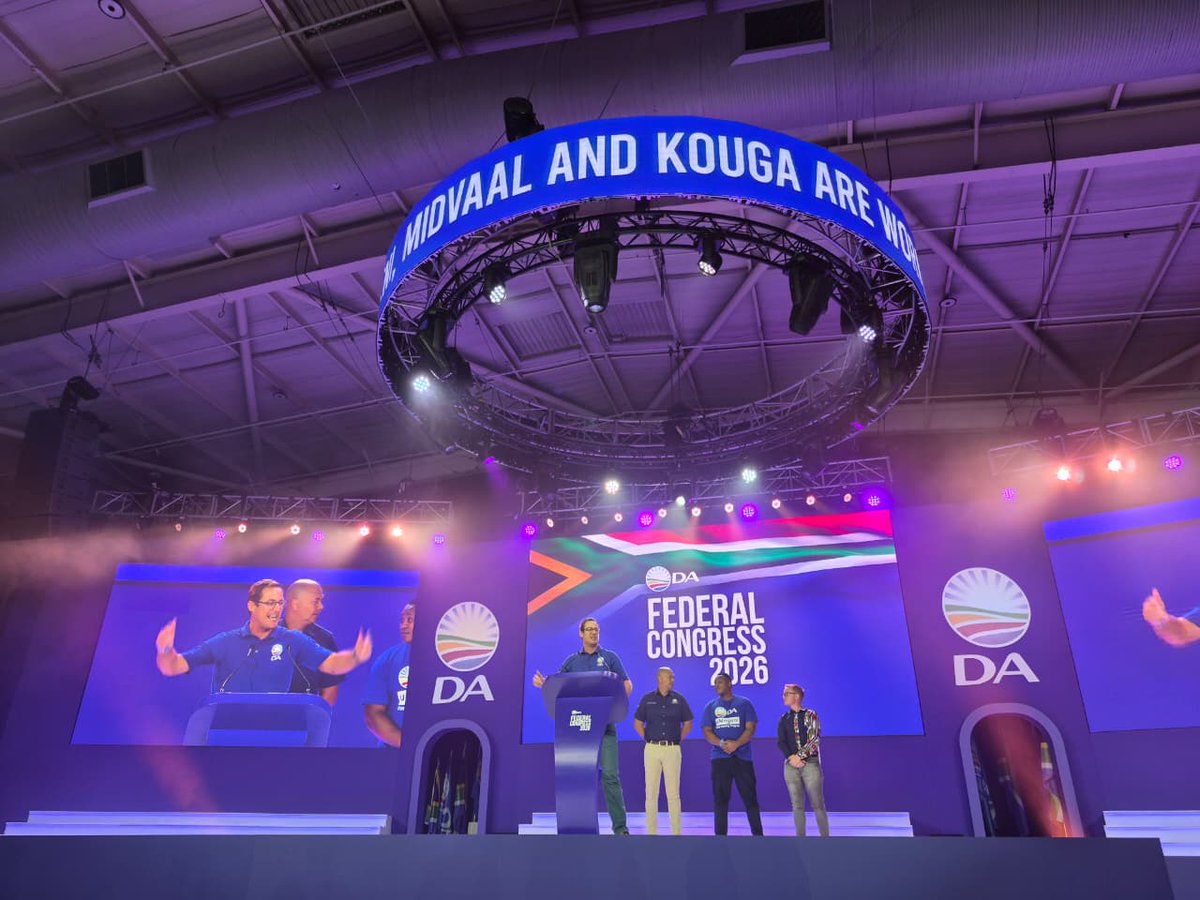 DAEasternCape's tweet photo. Kouga Executive Mayor, Hattingh Bornman takes the stage at Federal Congress.

Sharing the story of Kouga, the message is clear, Where the DA governs, we govern better. 💙

#DAcongress2026 #gettingsouthafricaworking https://t.co/x4VvI21Mar