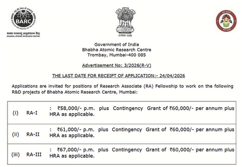 ✅ BARC Recruitment 2026 Apply for 56 Research Associate Posts | Last Date 24 April 2026

🔗 Apply Details: indgovtjobs.in/2026/04/BARC-R…