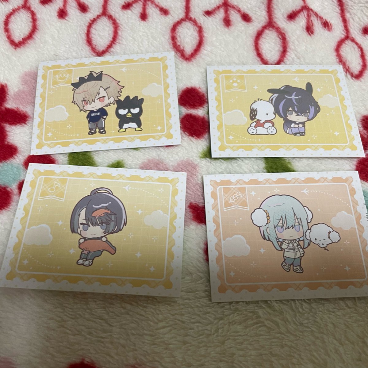 rararaco02's tweet photo. 【18TRIP エイトリ 交換】
サンリオ アニメイトフェア 特典

譲→季肋 宗氏 潮 幾成

求→可不可 凪 糖衣(どちらでも) 琉衣 子タろ

郵送にて交換お願いします。
検索からでもお気軽にお声掛け下さい。 https://t.co/TaiFDauvJV
