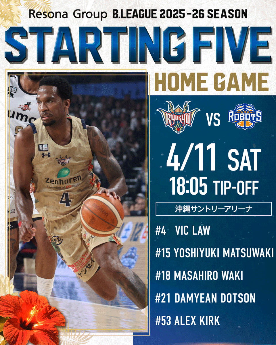 スターティング5】 □HOME 4/11(土)vs茨城ロボッツ #4 ヴィック・ロー 