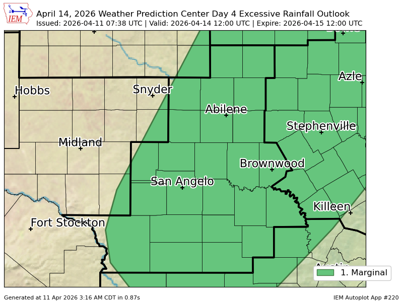 Wpc Riskmap WPC issues Day 4 Marginal Risk Excessive Rainfall Outlook at Apr 11, 7 ...