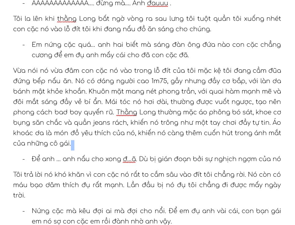 TRUYENGAYSM's tweet photo. BẢNG CUT TRUYỆN: TÔI CÓ HAI THẰNG EM TRAI THẲNG BẠO DÂM.
- Nội dung: Người anh hai trở thành bồn xả tinh trùng cho hai đứa em học sinh trai thẳng. Cơn dục vọng khiến bọn chúng muốn anh chúng phục vụ nhiều hơn thế nữa.
- Thể loại: Anh em loạn luân, mê trai thẳng, bạo dâm, hành hạ, khổ dâm, outdoor đông người, sỉ nhục, nuốt tinh trùng…
- Quan hệ nhân vật: Slave anh hai x Boss em trai. Nhiều Boss.
- Cấp độ nặng đô: A
Đọc full: INBOX