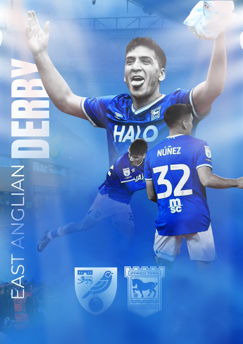 ChloeWater35960's tweet image. EAST ANGLIAN DERBY DAY💙🤍🚜

Today’s the day Such a big game 3 pts to play for 3 points needed East Anglian derby. 
IPSWICH TOWN AWAY TO THE SCUM DOWN THE ROAD. 
UPPATOWEN 
FOLLOWTHETOWNUPORDOWN 
HES IN YOUR HEAD 
COYB💙
#footballdesign #ipswichtown #itfc #EFL #eastanglianderby