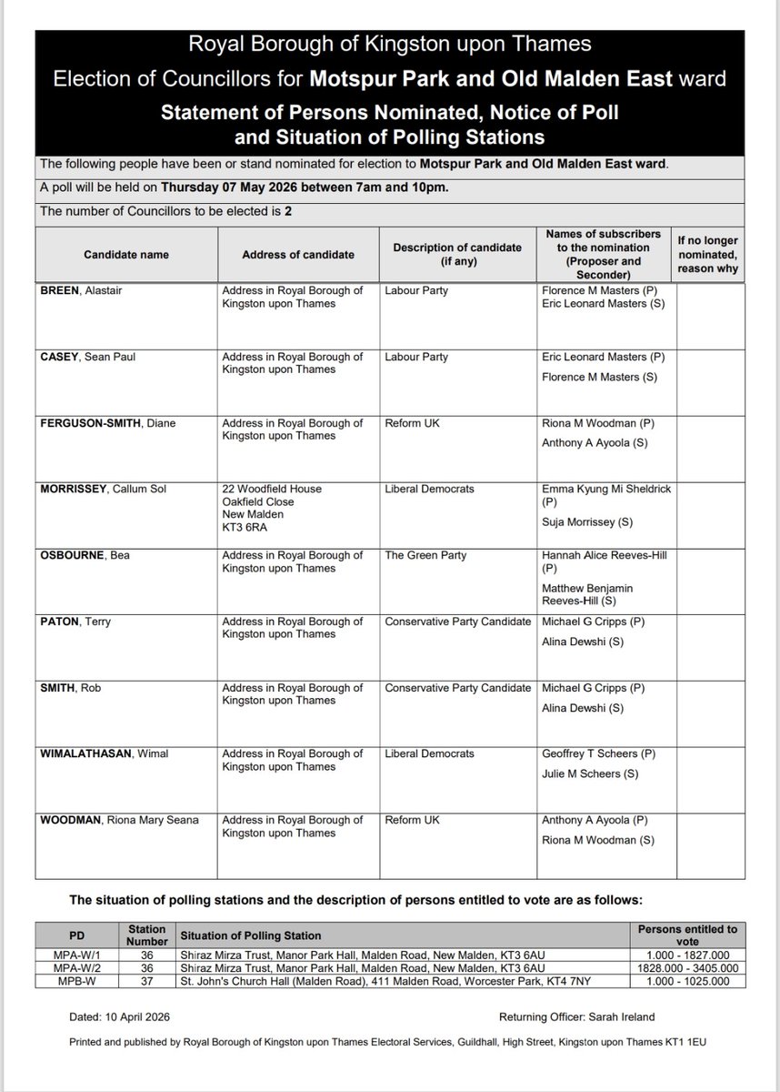 Rob_n3wmalden's tweet image. And we’re officially off!

Proud to be standing with my good friend Terry Paton to deliver a #FreshStart for Motspur Park &amp;amp; Old Malden East.

There were just 103 votes in it last time. The choice:

👉 Two local councillors who live 
here

OR

👉 4 more years of Lib Dem neglect