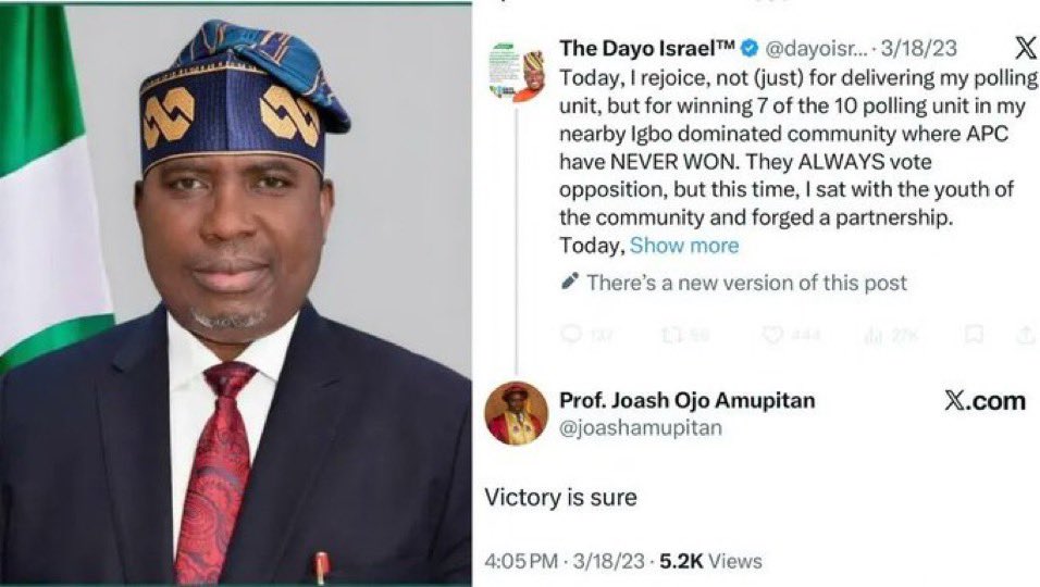 emmaikumeh's tweet photo. It's funny when I see Government appointees defending INEC even on matters that are sensitive and clearly bothering on issues around partisanship. 

If it is just random APC supporters that are defending INEC on a matter like this, I will understand, but I am unable to understand why a Government appointee will be defending INEC on a matter that bothers on partisanship.

People have come out to prove that the INEC National Chairman has partisan links to APC as of 2023. They say the referee for the match in waiting, is already biased based on a tweet linked to him as of year 2023.

We have not seen any credible platform come out to counter the 2023 tweet yet.

INEC has alot of means of communication. None of them have been activated to debunk the allegation yet. It is not then the job of Government aides to be defending INEC.

It does not make any sense.

The fact is, I expected better from the INEC National Chairman, but unfortunately, he has so far, not covered himself in glory.

I expected the INEC National Chairman to have understood that the position of INEC National Chairman is a very sensitive position that can either make or mar anyone.

Anyway, let us see what happens next, but it is proven that the INEC National Chairman is partisan and I expect him to resign to conserve the integrity of INEC and our institutions of Government lest he be making a mockery of our institutions of Government.