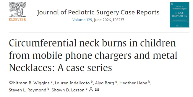 miles_wilma's tweet photo. Low-voltage mobile phone chargers can cause significant circumferential neck burns in children when current is concentrated through metal jewelry. https://t.co/GBrhj78XQB https://t.co/gheB12j8UR