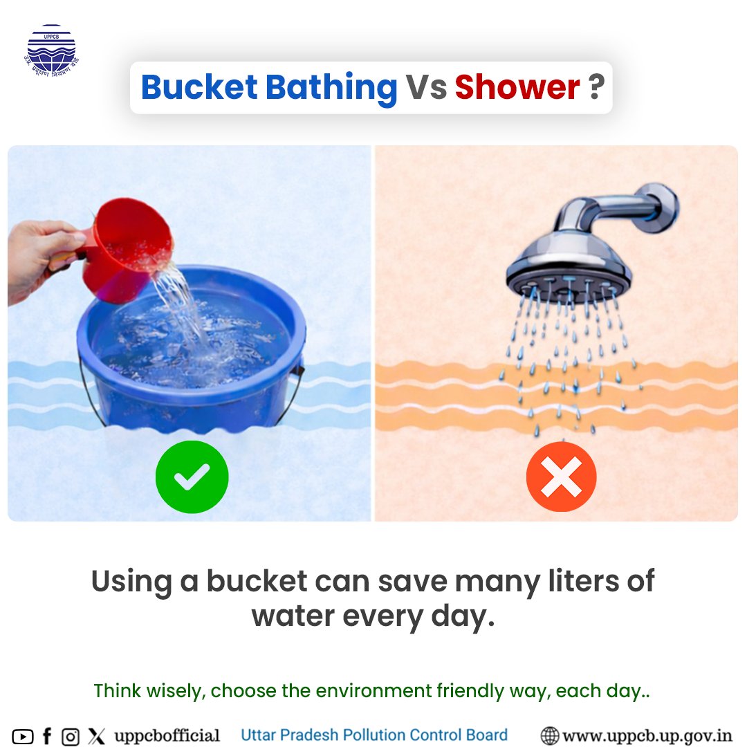 uppcbofficial's tweet image. Saving water is simple. Choose bucket over shower everyday!
.
.
.
.
#savewater #sustainableliving #simplesteps #environmentfriendly