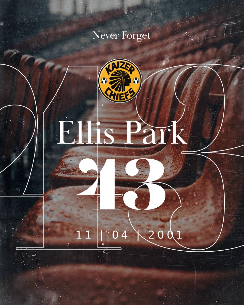 KaizerChiefs's tweet photo. Ellis Park tragedy remembered, 25 years on

Today, 11 April, marks the 25th anniversary of arguably the darkest day in the history of South African football when 43 supporters died at Ellis Park during a Soweto Derby between Kaizer Chiefs and Orlando Pirates in 2001.

The whole footballing community, Khosi Nation; management, technical staff, players, general staff and supporters will forever cherish the memories of each one of those who left us that evening and wish peace and strength to their surviving family and friends.

#EllisPark43 #Amakhosi4Life
