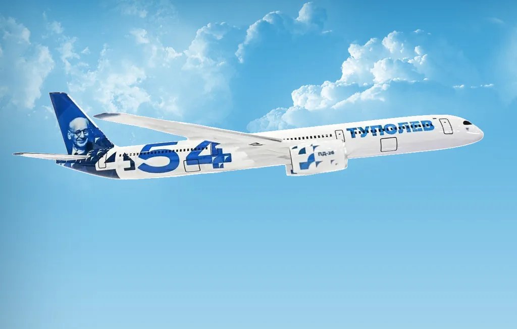 fl360aero's tweet photo. Russian Tupolev Company unveiled a model of the future long-range civil aircraft Tu-454, during the 20th Russian Project Forum held in Kazan from April 8 to 10.

The picture from the Russian Venture Forum in Kazan, released on April 10, 2026, has raised some questions among those interested in civil aviation.

The image depicts officials standing next to a model of a previously unseen, advanced long-range passenger aircraft, the Tu-454.

The Tu-454 aircraft, which could be placed in the segment of the Boeing 787 Dreamliner or Airbus A350, may be equipped with two PD-26 future-model Turbofan engines.

📸 RIA Novosti agency and Rostec.

#aircraft