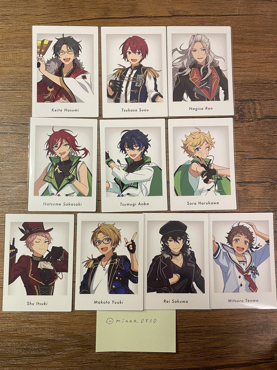 miaaa0830's tweet photo. 【交換】あんスタ ぱしゃっつ 特典 10周年 展示会

譲）
特典：司、満、宙、敬人、凪砂、零、真、つむぎ、夏目、宗
10周年：嵐、夏目、こはく、泉、敬人、カンナ、つむぎ、維吹
求） 同種日和、同異種茨

都内手渡、もしくは郵送希望です。
お気軽にお声がけください。
よろしくお願いします。 https://t.co/DkZbXOptJ4