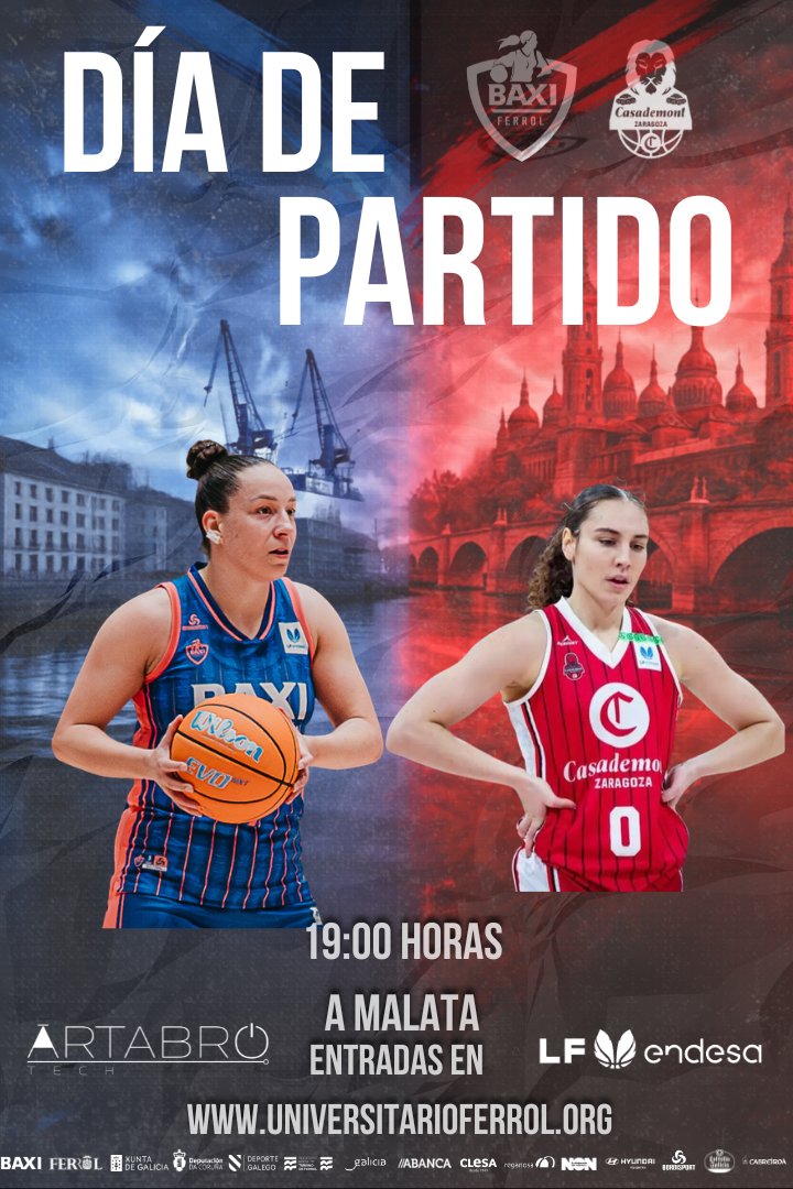 🏀 DÍA DE PARTIDO | X28 Liga Feminina Endesa
Hoxe xogamos na casa… e cando A Malata aperta, pasa algo especial. ✨💙

🆚 <a href="/casademontBZ/">Casademont Zaragoza</a> 
⏰ 19:00

🔋Precisamos sentir a forza da bancada para facer aparecer, unha vez máis, #AMAXIADAMALATA

📣Partido patrocinado por Artabro Tech