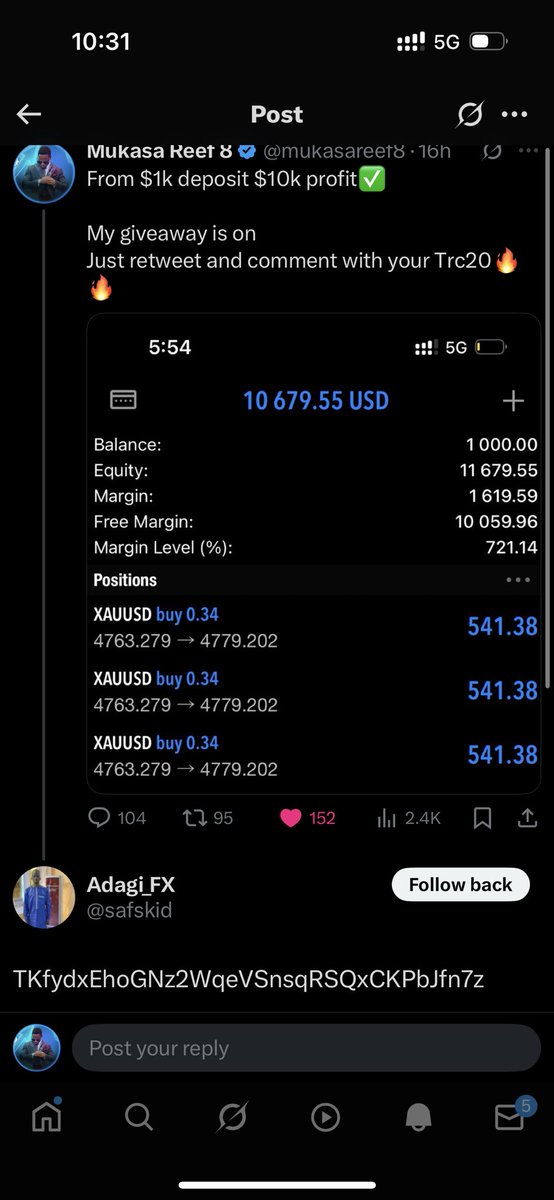mukasareef8's tweet photo. Giveaway is on 
Sent $100 to Adaga ✅

All you need to do is retweet and follow🔥🔥 https://t.co/QVLeVxq33e