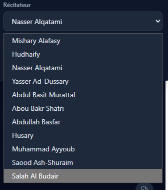 quranplay's tweet photo. Quel est votre récitateur préféré dans la liste. Perso petit coup de coeur pour Abou bakr Shatri sinon pour apprendre Hudhaify https://t.co/nXBK7YUE8r