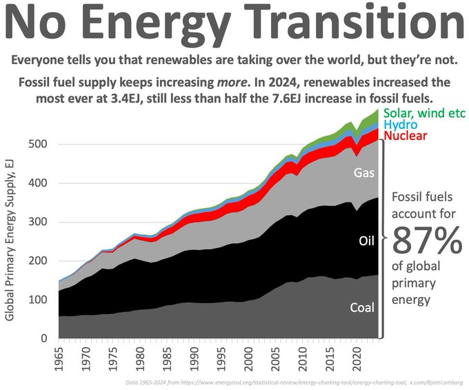 gasterosteus's tweet photo. @jreichelt Unbeeindruckt von deutscher Deindustrialisierung und Wohlstandsvernichtung steigt weltweit die Nutzung fossiler Energieträger weiter. Die alternativen Energien stellen nur eine kleine Ergänzung dar. https://t.co/U81R1nkrRJ