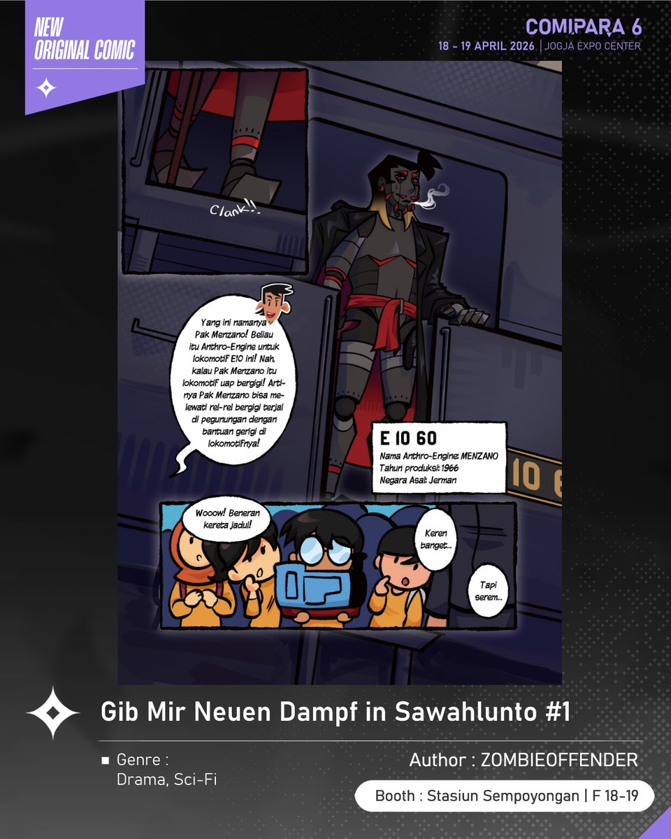 comipara_id's tweet image. [COMIC RAID]
Author: ZOMBIEOFFENDER
Booth: F 18-19  -  Stasiun Sempoyongan

Kali ini ada komik baru karya Kak ZOMBIEOFFENDER, berjudul "Gib Mir Neuen Dampf in Sawahlunto #1" yang akan dijual di Comipara 6 besok lho!

Comipara 6
18-19 April 2026
Jogja Expo Center

#comicraid6