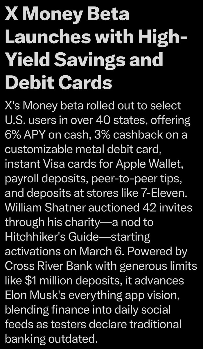 _dogegod_'s tweet image. X Money Beta just rolled out to select U.S. users in over 40 states, offering 6% APY on cash.

#Dogecoin