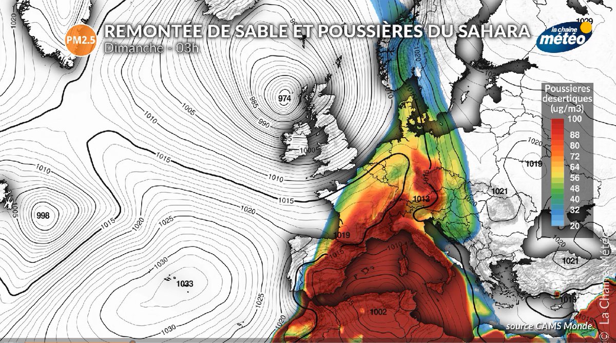 lachainemeteo's tweet image. En plus du sable du #Sahara en suspension dans l'air, la qualité de l'air est dégradée ce week-end avec une pollution à l'ozone dans l'ouest et près de la Méditerranée ce samedi, puis des Pyrénées au Centre-est dimanche.