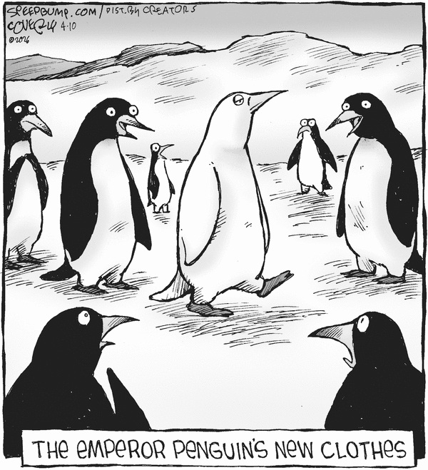 SieteSofi's tweet photo. El traje nuevo del emperador de los pingüinos por @speedbumpcomic 

➕#humor de interés lingüístico y literario #cartoon 
👉https://t.co/ORLnYAonfr https://t.co/1M7fWKv8oG