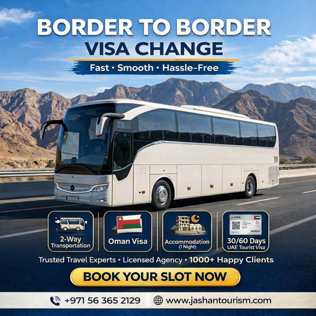 JashanTourism's tweet image. Visa change made EASY 🚍

No stress. No hassle.
We handle everything — you just travel.
⚠️ Slots fill fast
👉 Book now: wa.me/971563652129
 jashantourism.com

#UAEVisa #DubaiVisa #VisaChange #bordertobordervisachange #jashantourism #tourist #dubai #uae #sharjah #Oman