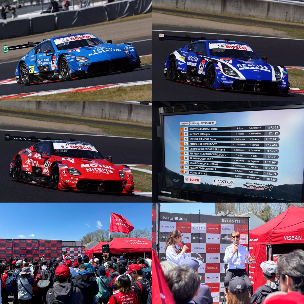 R_Quintarelli's tweet photo. 今日は岡山国際サーキットで、SUPER GT開幕戦の予選が行われました。
GT500クラスでは、NISSANの3台すべてがQ1を通過し、とてもポジティブな結果となりました。

Q2では、12号車が最上位となり、7番手で予選を終えました。

明日の決勝では、NISSANの3台すべてがトップ5を争えるポジションにいると思います。ぜひ皆さんで応援しましょう！

また、お昼にNISMOブースで行ったトークショーに来てくださったファンの皆さん、本当にありがとうございました。
久しぶりにファンの皆さんと直接交流できて、とても嬉しかったです。

ありがとうございました！

#NISSAN
#NISMO
#SUPERGT