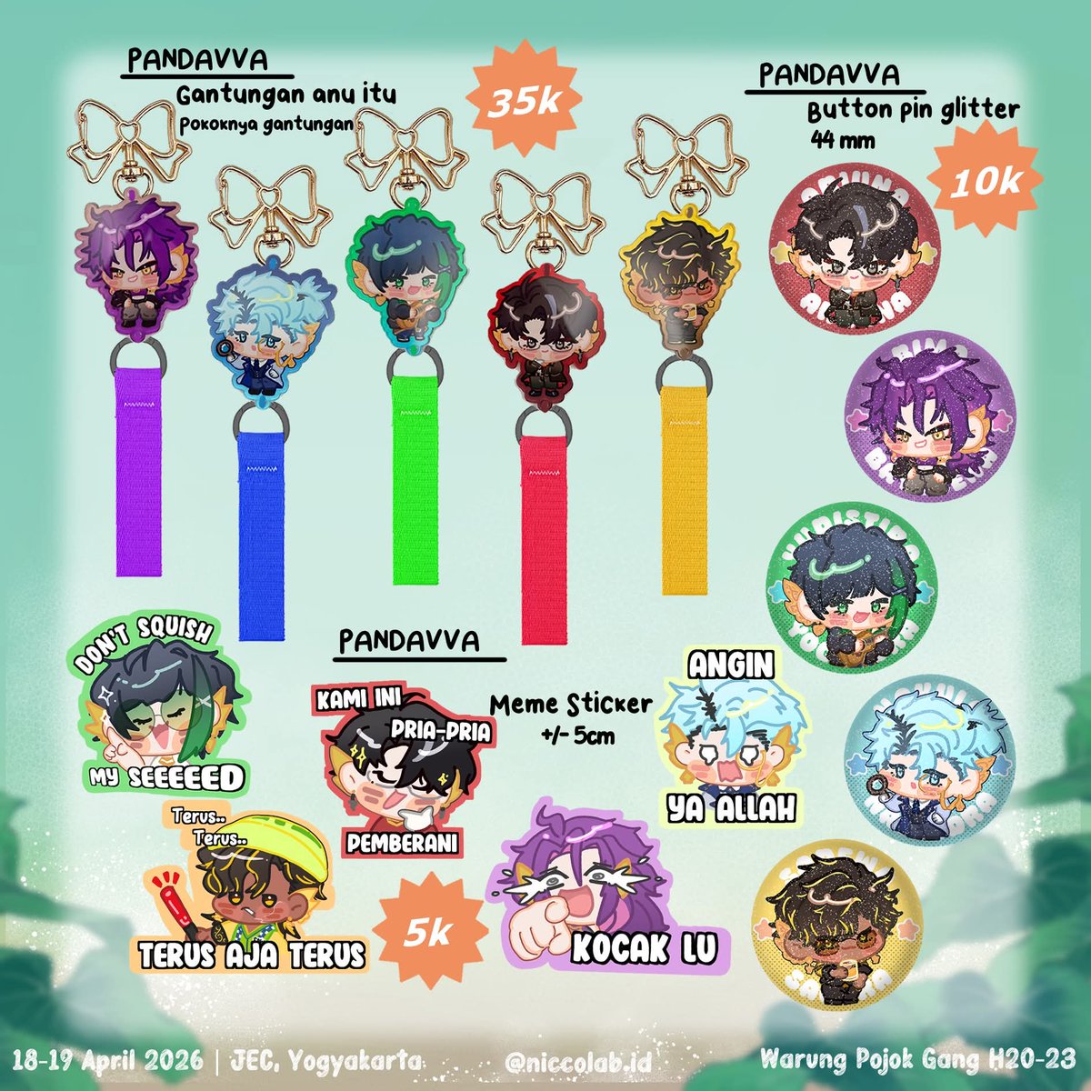 Niccolab Catalogue CP6 | H20-23 (Warung Pojok Gang)

Fandom:
Niccolab's Adventure (Ori Childern book), HSR, LADS, Kpop Demon Hunter, PANDAVVA

#comipara #comipara6 #comipara6catalogue #comipara2026 #wts #wtb