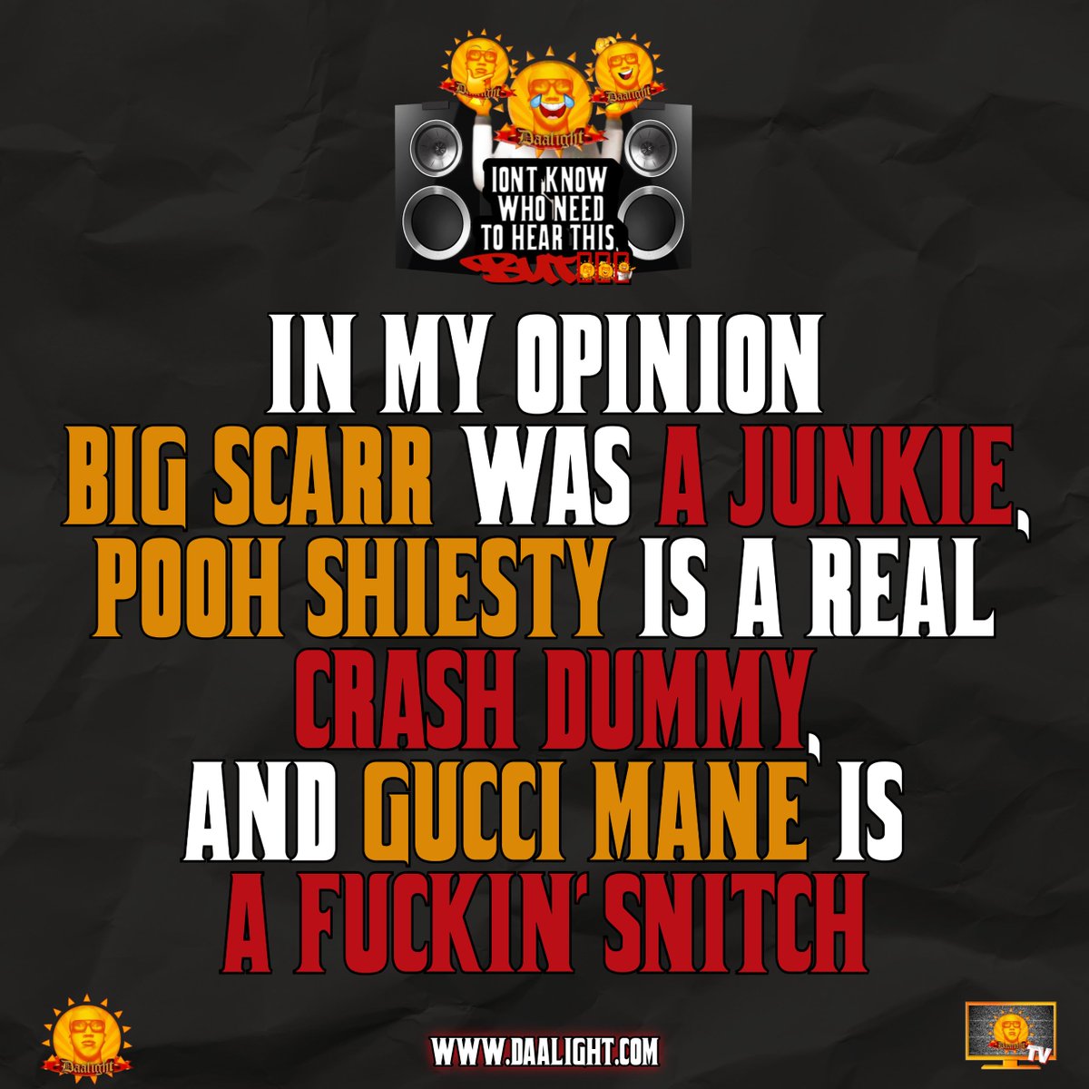 Daalight's tweet photo. I’ve seen enough and I’ve heard enough. It’s time to call a spade a spade. From the lifestyle choices to the courtroom paperwork, the math just isn’t adding up for 1017. Here is my final verdict on the whole situation. 🗣️⚖️ #GucciMane #PoohShiesty #BigScarr #1017 #TheNew1017 https://t.co/dRe95zu77e