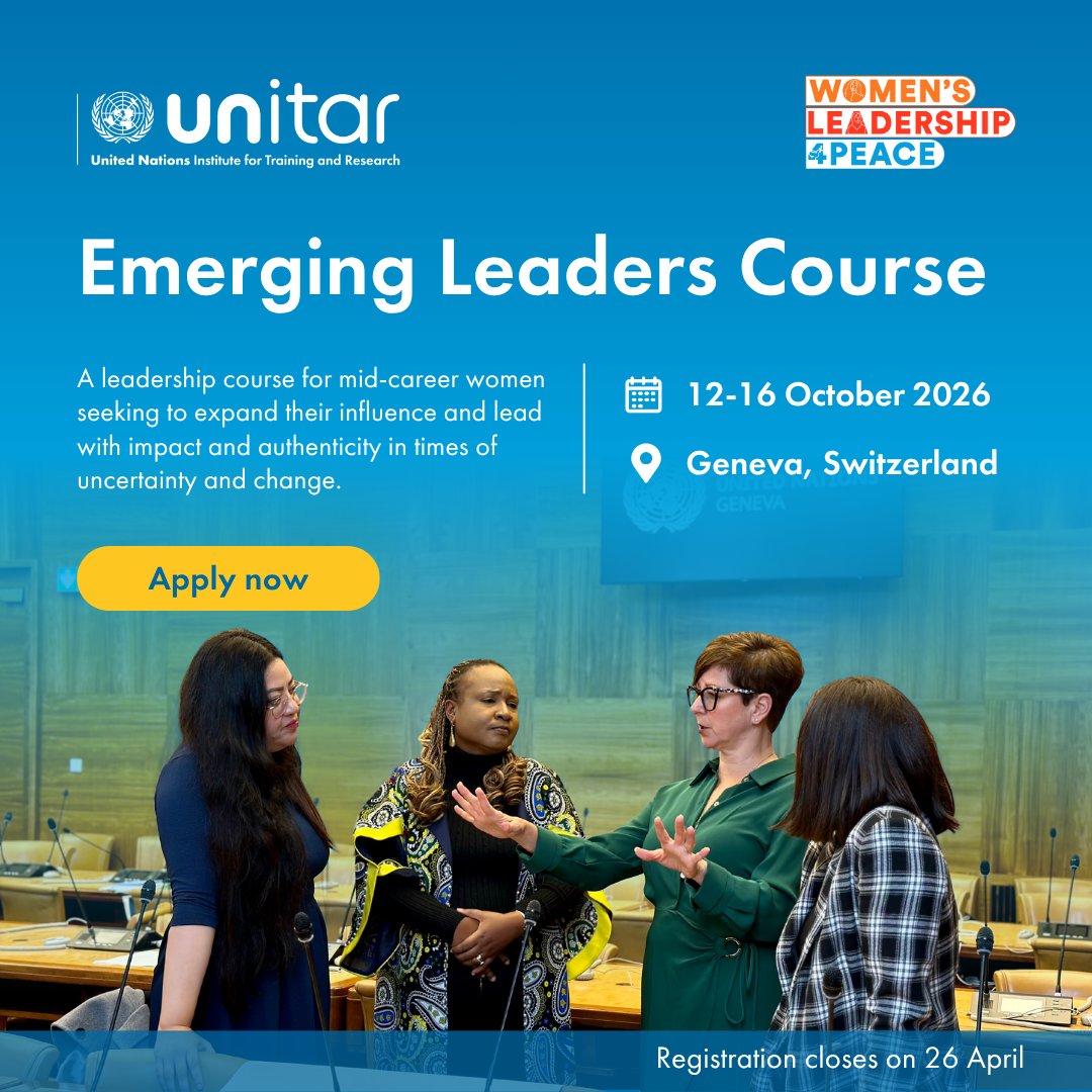 Connect with women from across sectors and regions navigating similar leadership transitions. The #EmergingLeaders course offers a space for exchange, reflection, and continued collaboration.

Apply now here ➡️ event.unitar.org/full-catalog/w…
