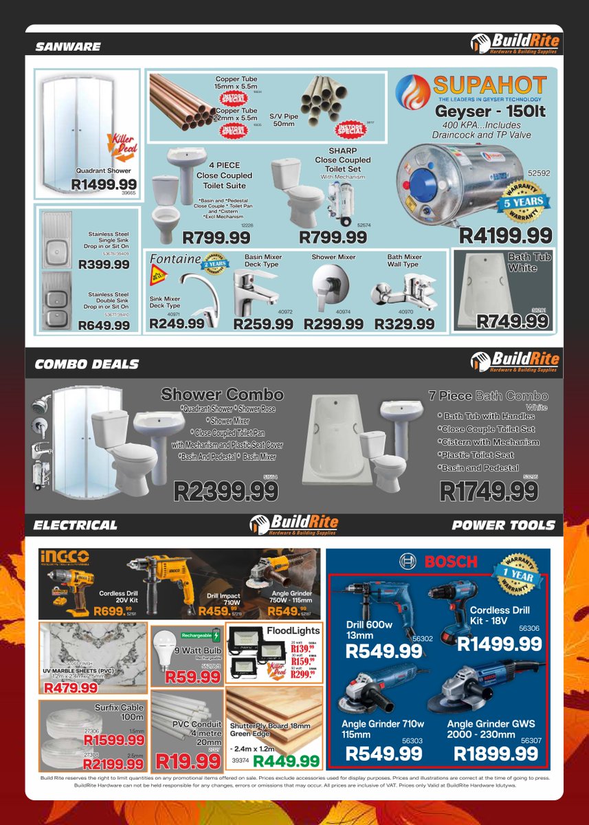 BuildriteH's tweet image. BuildRite Hardware Autumn Sale is now on at Idutywa... Are you ready for these Crazy prices and many more Amazing deals!!!😁

#BuildRite #buildriteh #buildritehardware #Idutywa #Dutywa #mbashe #easterncape #047