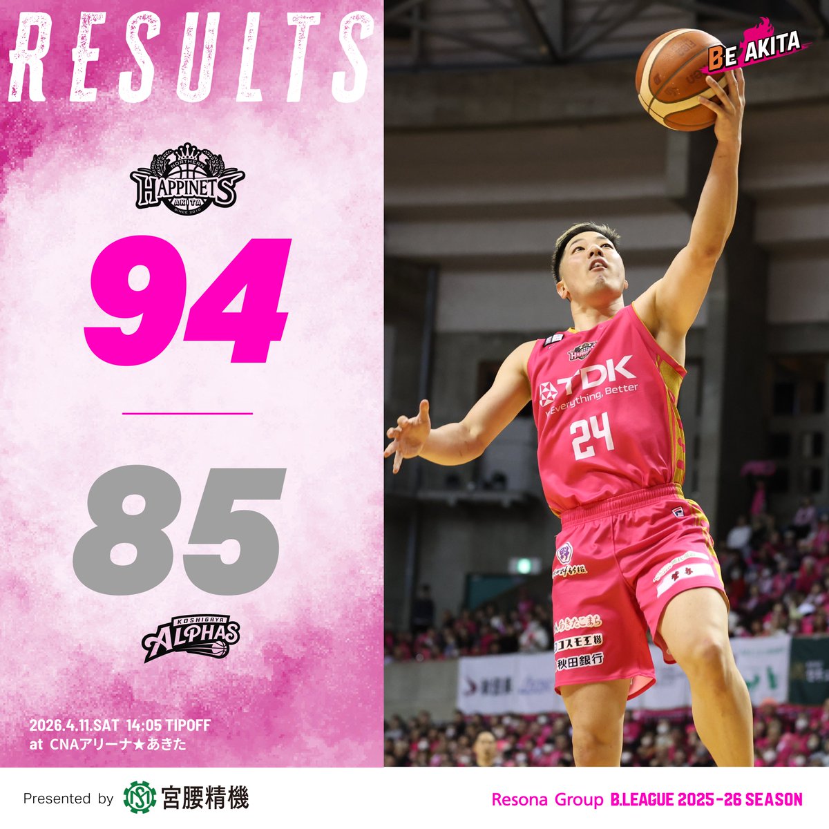 AKITA_NH's tweet image. 【4/11（土）VS越谷アルファーズ】
▽試合結果・HC＆選手コメント・写真
northern-happinets.com/news/detail/id…

#akitanh #BEAKITA