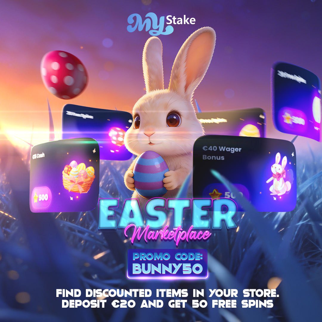 Mystake_Casino's tweet image. 🐰 #Easter Marketplace is LIVE on MyStake.com!

🎁 Use #promocode - BUNNY50
💸 Deposit €20 and get #50 FreeSpins

Don’t miss discounted items waiting in your Store 👀

⏳ Limited time only - grab it fast!

🚀 Play now | is.gd/6QdatI
💥 Deposit |