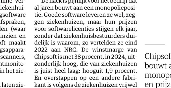 Matthijs85's tweet image. IT-monopolist Chipsoft plundert de zorg met winstmarge van 38%
En faalt in de taak die ze daarvoor zouden moeten leveren: #cybersecurity #EPD