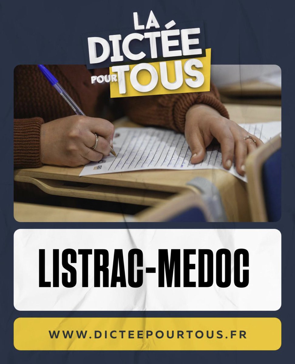 ladicteept's tweet photo. 🌿📍 LE MÉDOC EN FÊTE  📍🌿

✍️📚 La municipalité de Listrac-Médoc vous invite à un moment convivial et ludique :
👉 La Dictée pour Tous !

🗓 Samedi 11 avril 2026

👨‍👩‍👧‍👦 Ouvert à tous – petits et grands, amateurs ou passionnés !

https://t.co/r5z622BWIJ 

#dictee #medoc https://t.co/2aZknbGiQu