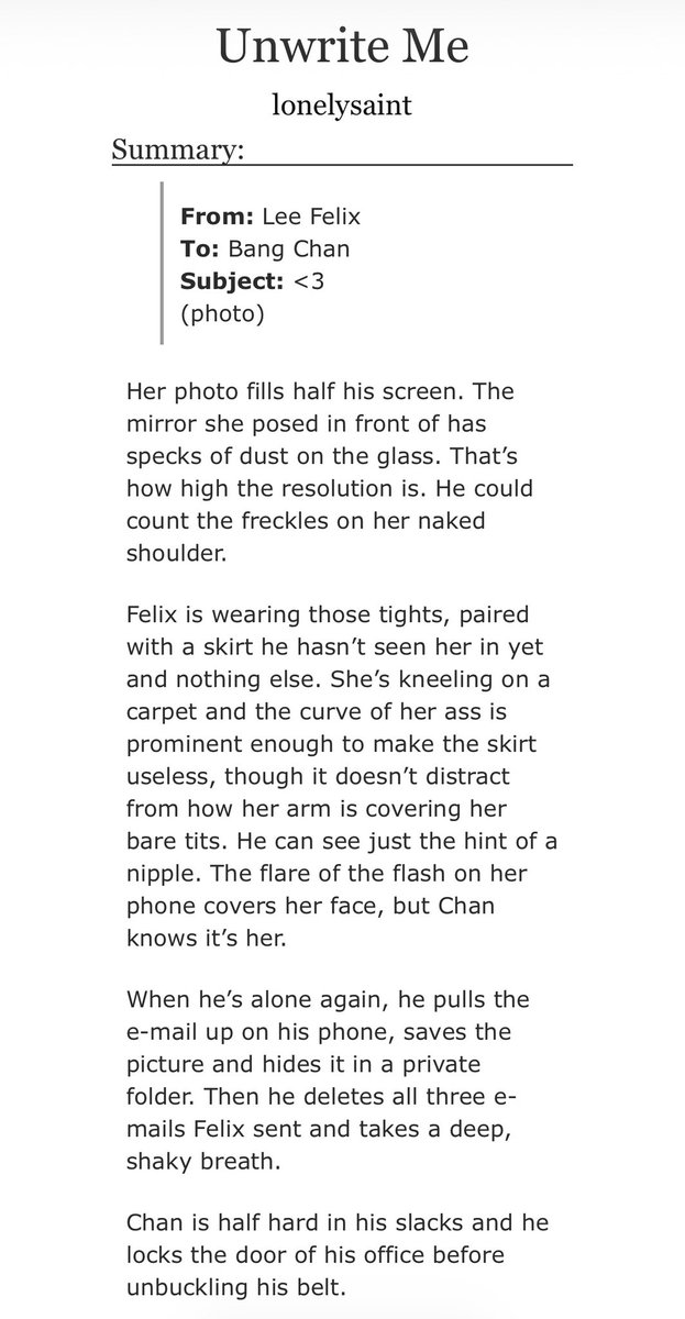 caninesaint's tweet photo. unwrite me

✧ 🐺🐥, fem 🐥
✧ 38k words, 2/2 chapters
✧ explicit
✧ professor x student, age gap, sexting, dubcon for the dynamic, they're both freaks, spoilers in tags

link below! https://t.co/yVADNlal1C