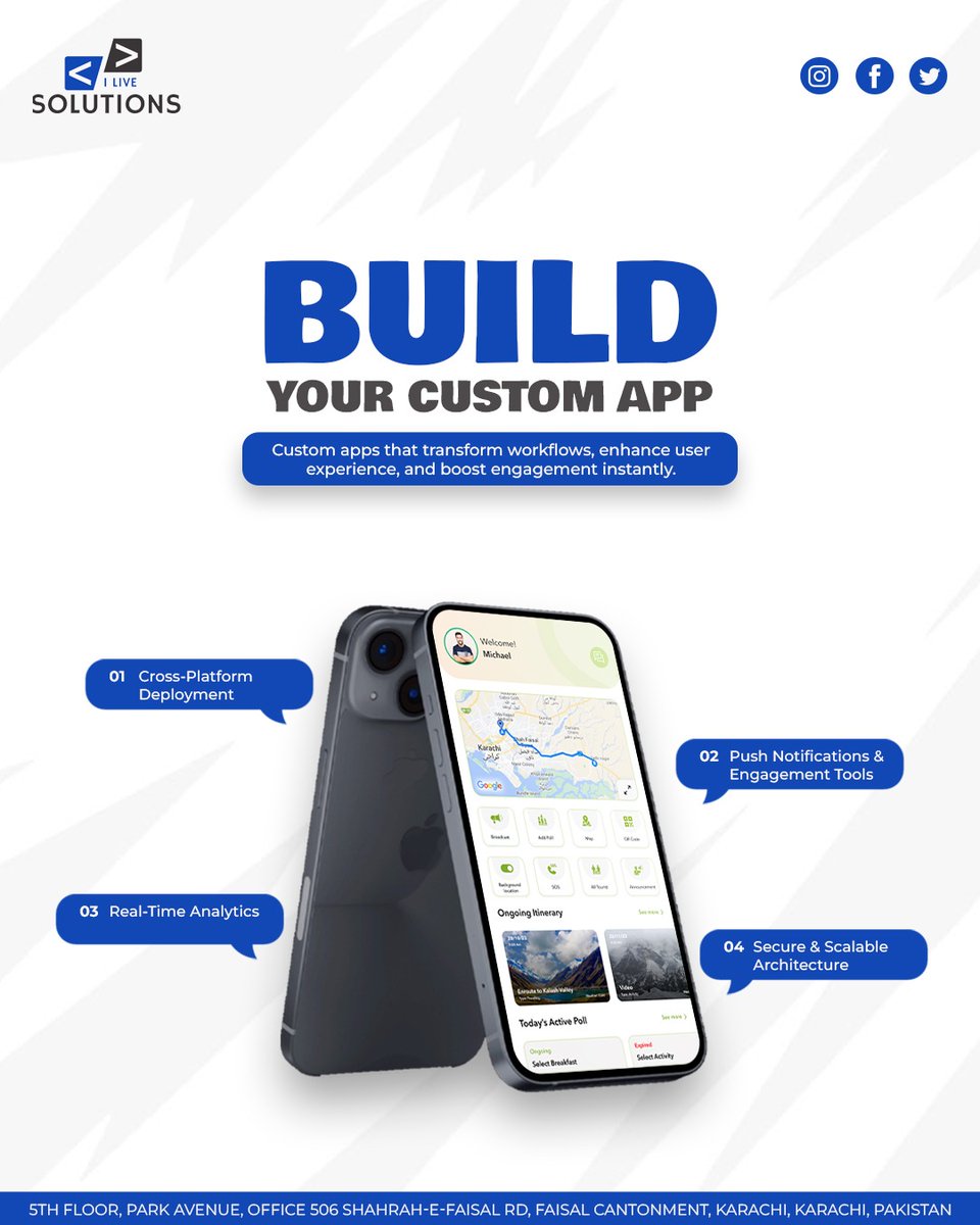 ilive_solutions's tweet image. Build your custom app with I Live Solutions—cross-platform, secure, scalable, with real-time analytics &amp;amp; engagement tools.

Connect with us:
Phone: +92 342 2575844
E-mail: Info@ilivesolutions.com
Website: ilivesolutions.com

#CustomApp #AppDevelopment #ILiveSolutions