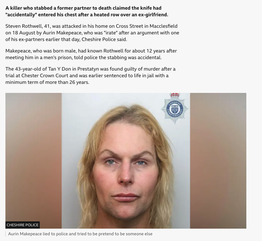 soniasodha's tweet photo. The BBC seems to be back to respecting the demands of male murderers that we pretend they are women. No this murderer was not simply "born male" and should not be referred to using "she/her" - he is a man, and the BBC is misleading the British public by pretending he's female. https://t.co/LmNo0QrZ3h