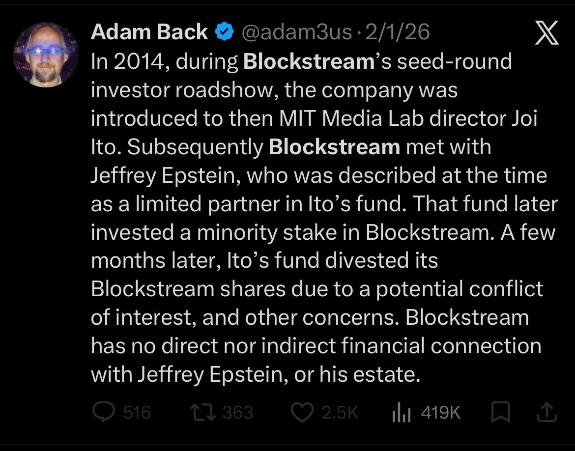 BitcoinBombadil's tweet image. “Blockstream met with Jeffrey Epstein.”

When Andy/Adam Back spews collectivist non-sense like this to avoid personal accountability, that’s called a red flag, Samson.🚩