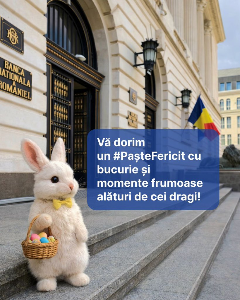 bnr_ro's tweet photo. Într-o lume în continuă schimbare, sărbătorile ne reamintesc ce rămâne esențial: liniștea, apropierea și speranța.
Vă dorim un #PașteFericit cu bucurie și momente frumoase alături de cei dragi! 🌿✨
#sarbatoripascale #pastefericit #orthodoxeaster #easterbunny 🐰🥚 https://t.co/O1SkXLDiRs