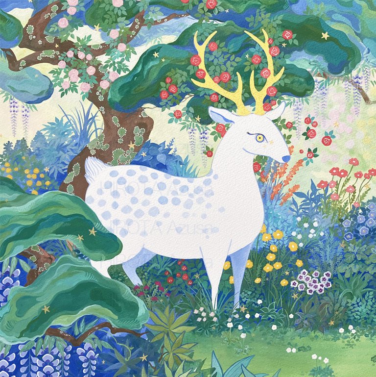 春っぽい鹿の絵描きました