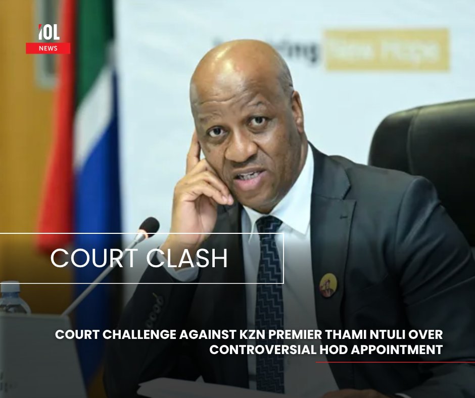 IOL's tweet image. A court challenge has been launched against KZN Premier Thami Ntuli over a controversial HOD appointment. The case raises questions about governance, transparency, and accountability within provincial leadership. 
#news #local #KZN #politics #court #challenge #governance 
Read on