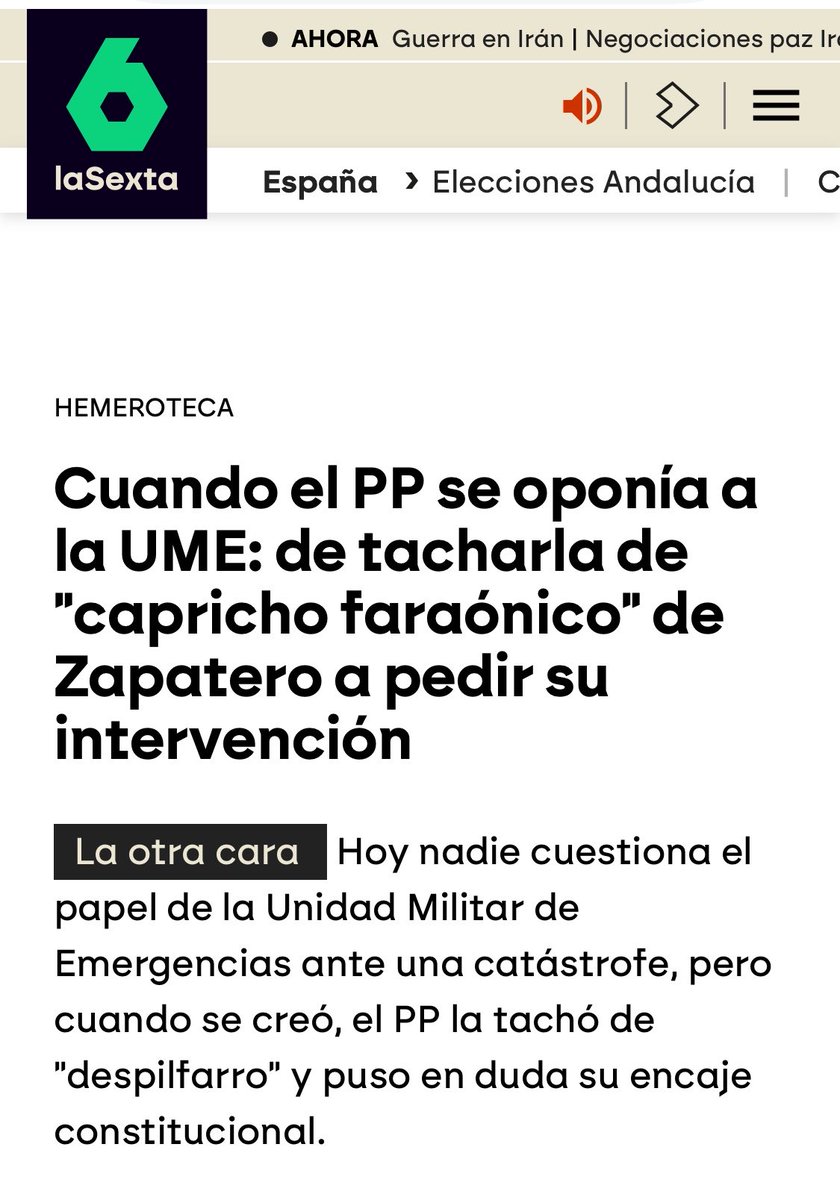 El PP se descojonaba de Zapatero cuando creó la UME (Unidad Militar de Emergencias), unidad mejor valorada por los españoles y copiada por muchos países. Al PP los militares españoles siempre se la han bufado bastante.