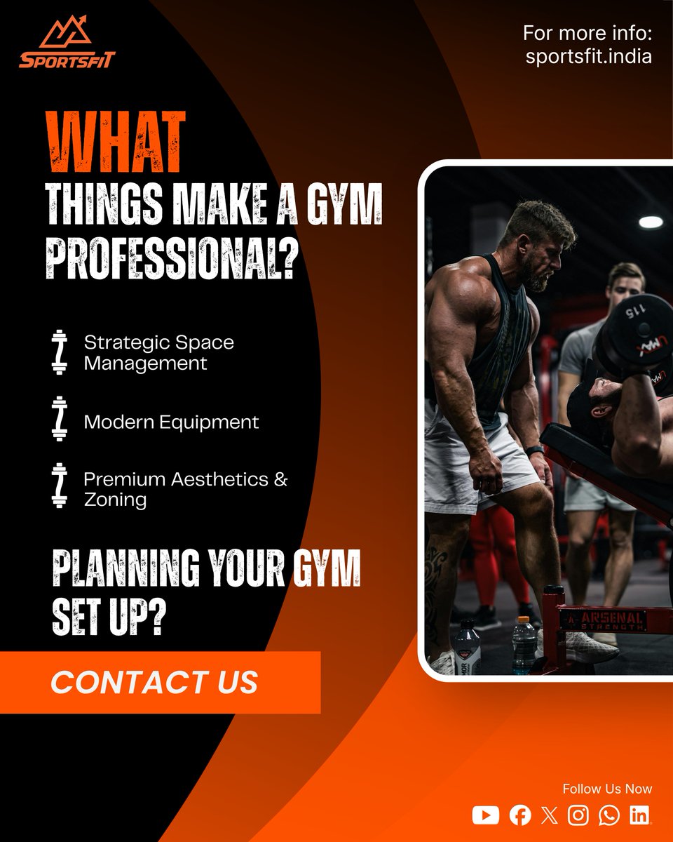 Sportsfit4's tweet image. What makes a gym truly professional? 🤔

It’s not just equipment — it’s about smart planning, perfect space utilization &amp;amp; premium experience 💪

From layout to aesthetics, every detail matters when building a gym that stands out 🔥

#GymSetup #FitnessBusiness #GymDesign