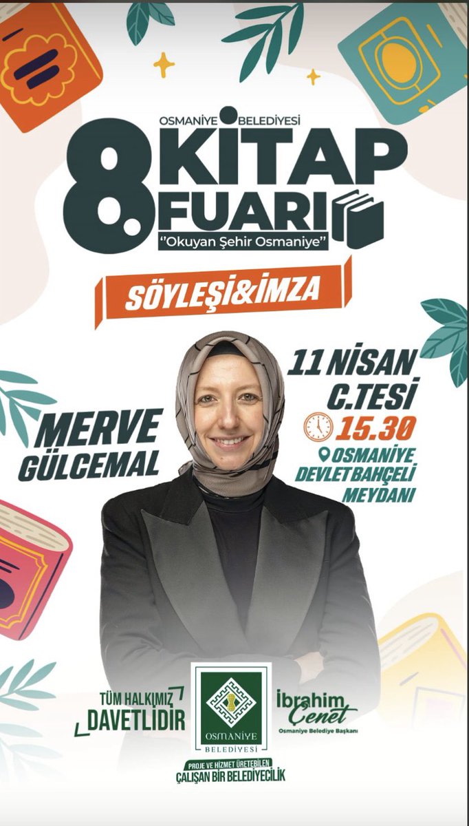 mutlusehir_osm's tweet photo. Osmaniye Belediyesi 8. Kitap Fuarında BUGÜN 📚♥️🧿🇹🇷

📅 11 Nisan 2026 Cumartesi 
⏰ 15.30 
📍Devlet Bahçeli Meydanı / Osmaniye 

#Osmaniye https://t.co/svWpiTVpTU