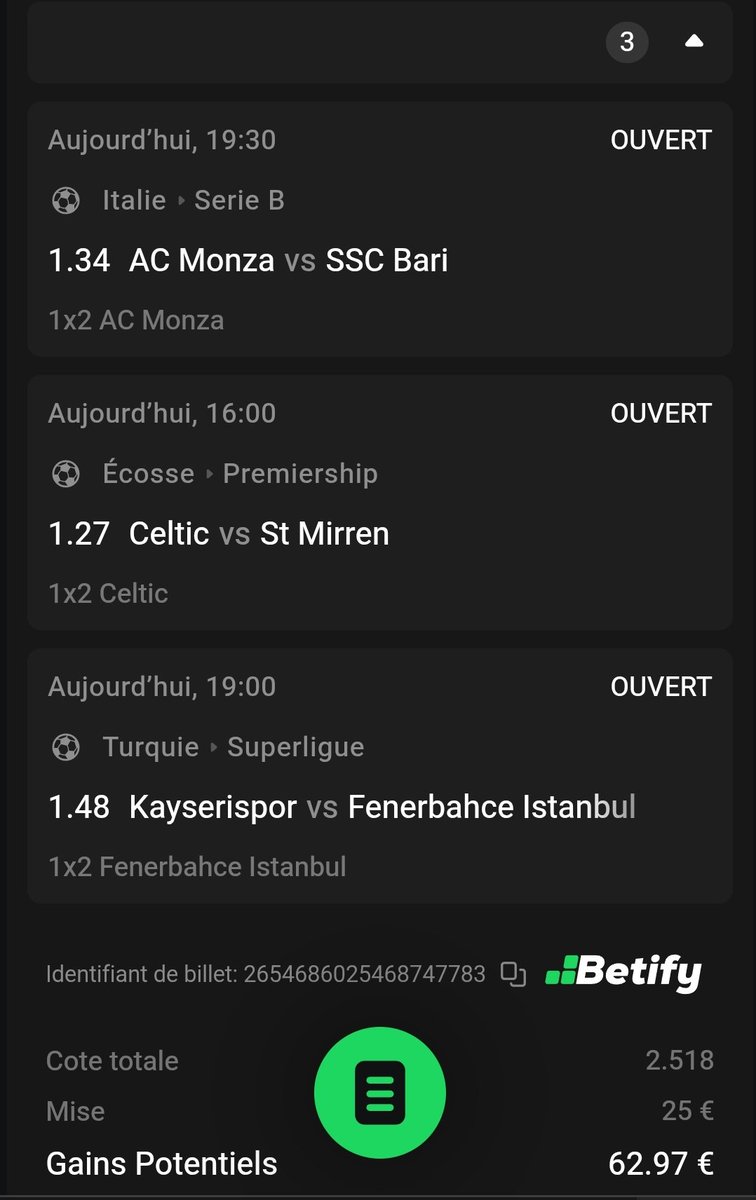 BetClem_'s tweet image. BETS #FOOTBALL ⚽ 11/04 🗓️ 

COMBINÉ DU JOUR ☘️ 
@1.90
37.25€ ➡️ 71.11€
Meilleures cotes ici 👇 
bit.ly/BETCLEM_BETIFY
Code promo : BETCLEM
🎁 50% de ton 1er dépôt en freebet jusqu'à 200€

COMBINÉ FUN 🔥 
@2.51
25€ ➡️ 62.97€

COMBINÉ BUTEURS 🎯
@11.98
20€ ➡️ 246.10€