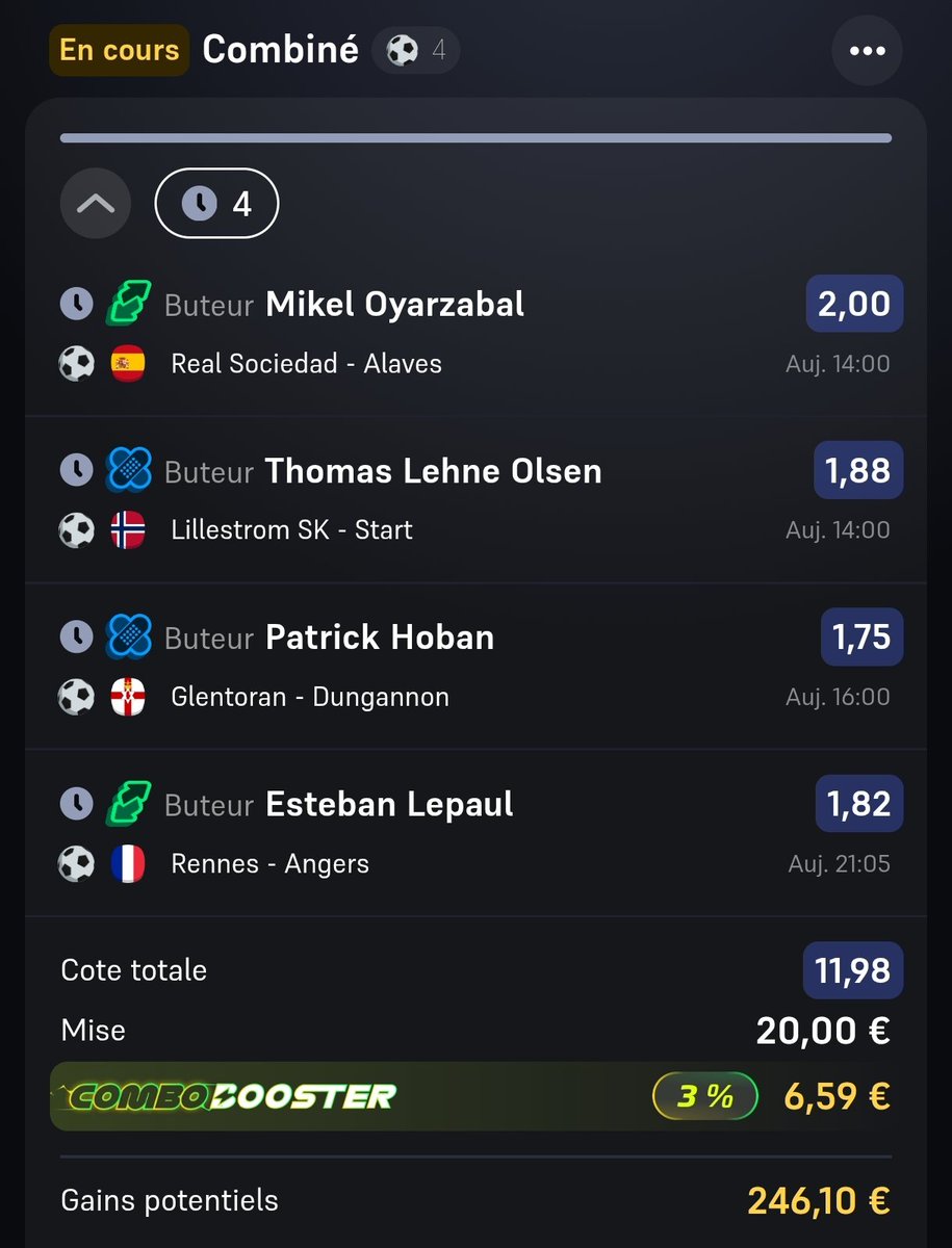 BetClem_'s tweet image. BETS #FOOTBALL ⚽ 11/04 🗓️ 

COMBINÉ DU JOUR ☘️ 
@1.90
37.25€ ➡️ 71.11€
Meilleures cotes ici 👇 
bit.ly/BETCLEM_BETIFY
Code promo : BETCLEM
🎁 50% de ton 1er dépôt en freebet jusqu'à 200€

COMBINÉ FUN 🔥 
@2.51
25€ ➡️ 62.97€

COMBINÉ BUTEURS 🎯
@11.98
20€ ➡️ 246.10€