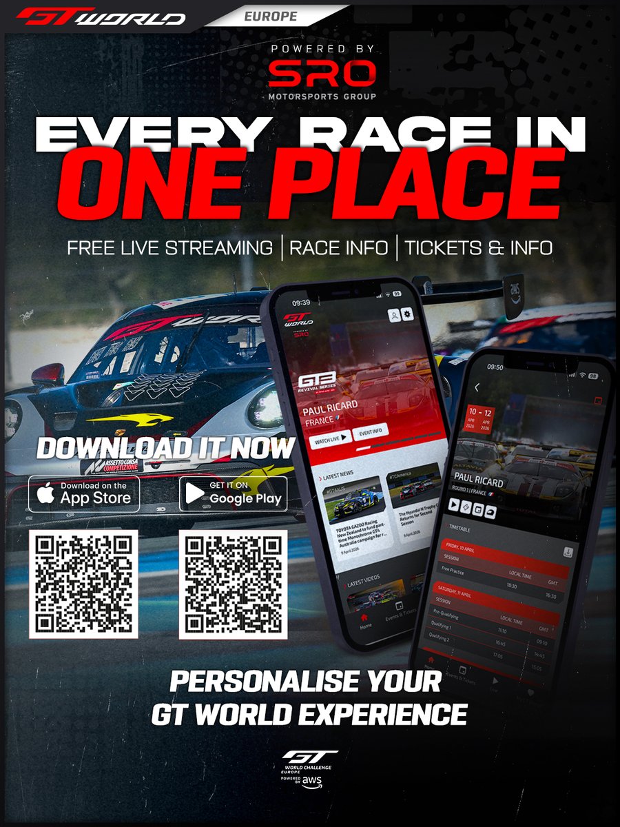 GTWorldChEu's tweet image. 🚨 WE ARE LIVE! 🚨

Join us LIVE on our YouTube channel for all the action from Round 1! 🤩

Download our app now and follow along with all the action! 👇

#GTWorld | #GT3 #Motorsport