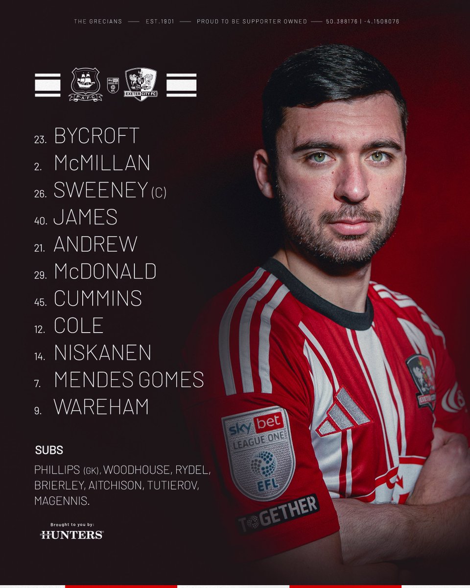 OfficialECFC's tweet photo. Your Devon Derby day Grecians 🫡 

Brought to you by @HuntersExeter 

#ECFC #SemperFidelis https://t.co/tHbl6XrhHF