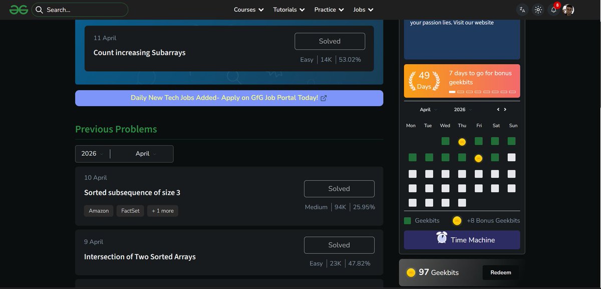 krishgtr214's tweet photo. Day49/60                                     
Solved today’s #ProblemOfTheDay –  Count increasing Subarrays
@geeksforgeeks
and earned my 97th  Geekbit!  
ID - krishgzzfn

@NPCI_NPCI
Today's Problem Statement was a Easy one.      
#geekstreak60 #npci https://t.co/j70447Ls1Z